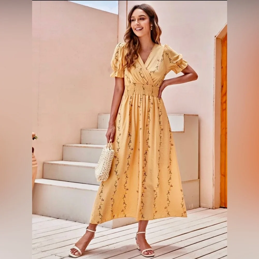 shein gold maxi dress Zapaka Women Yellow Floral Short Homecoming Dress Corset Tight Sequin Spaghetti Straps Embroidery Cocktail Dress, Yellow / US18W main image 1